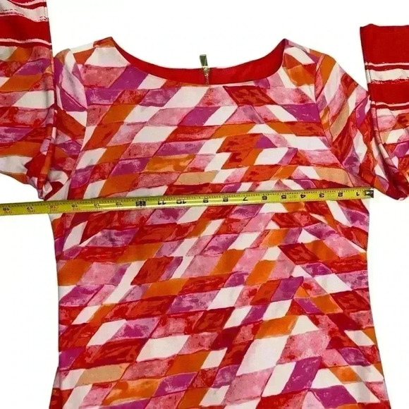 Vince Camuto 2 Long Sleeve Dress Orange/Red/Pink (W6821-G4) Geometric Lined - Picture 3 of 5